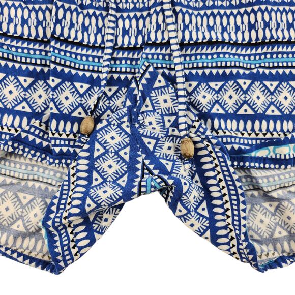 Old Navy Shorts Womens XL Blue White Geometric Boho Pull On Elastic Waist Beads - Picture 7 of 11